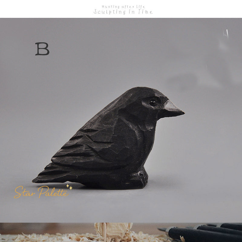 木彫りカラス 置物 木製 