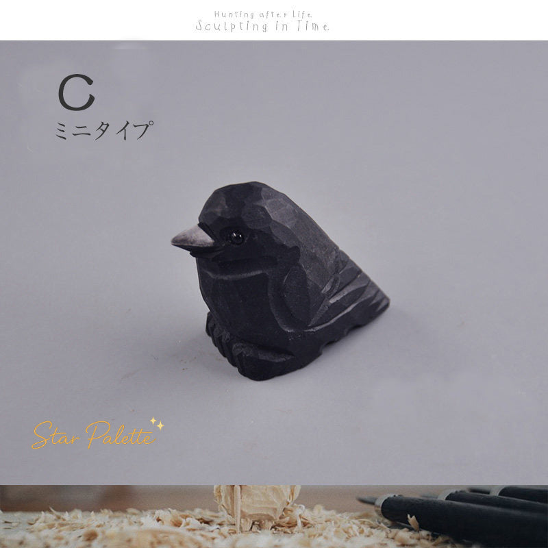 木彫りカラス 置物 木製 オブジェ 