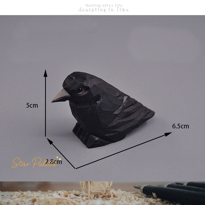 木彫りカラス 置物 木製 オブジェ 手彫り 