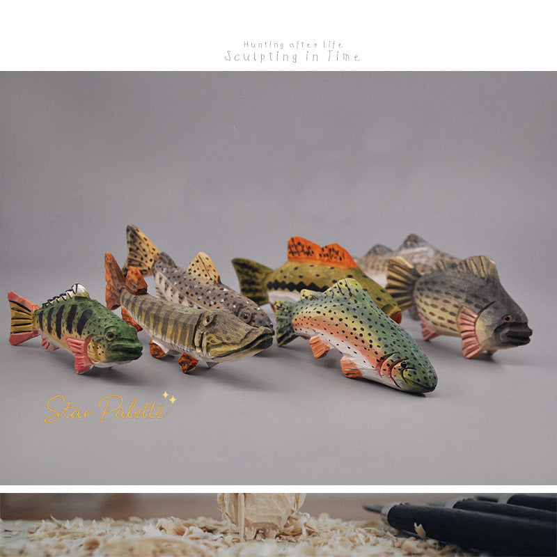 木彫り 魚オブジェ ハンドメイド 天然木 