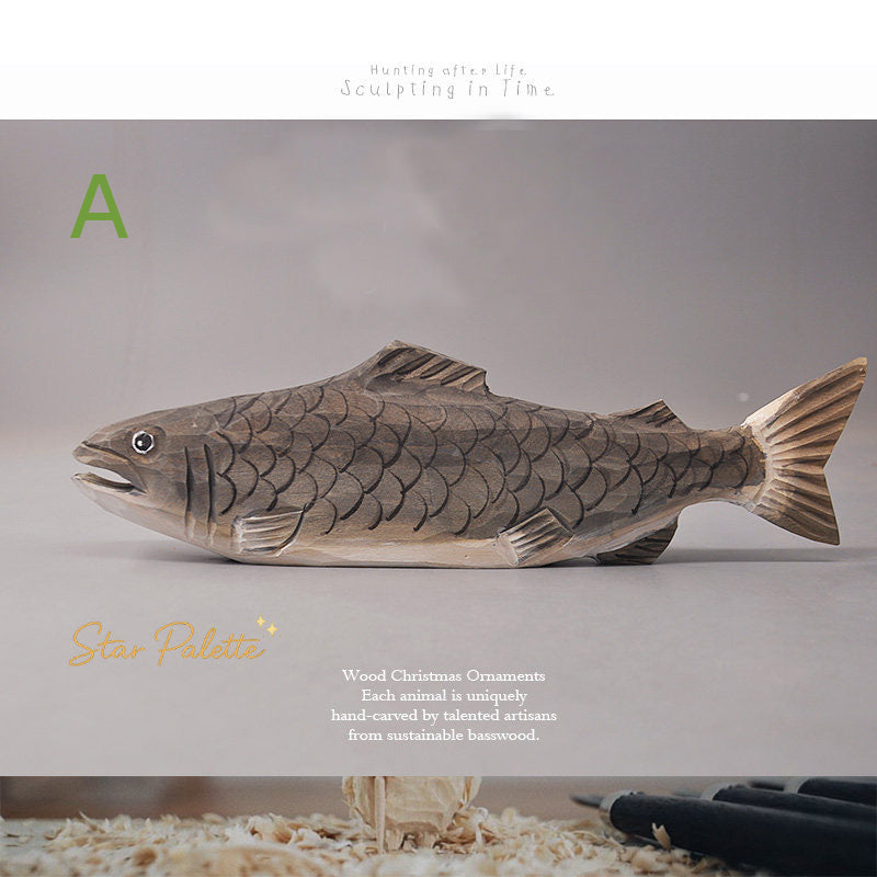 木彫り 魚オブジェ ハンドメイド 天然木