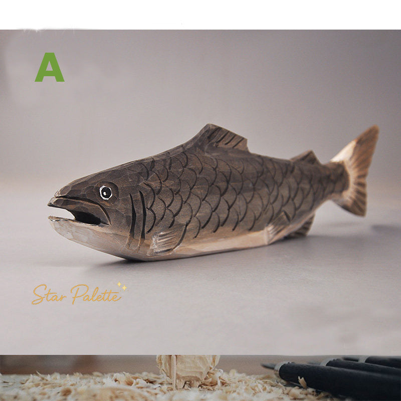 木彫り 魚オブジェ ハンドメイド 天然木 フィッシュ