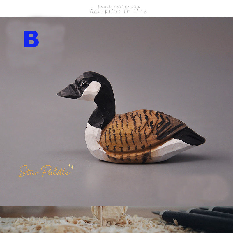 木彫り アヒル オブジェ 天然木 