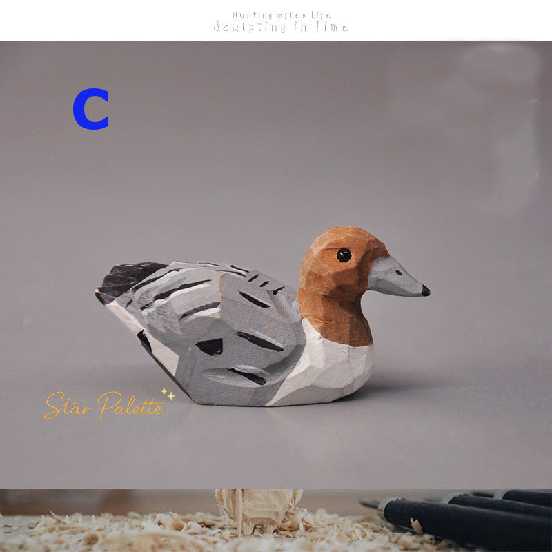 木彫り アヒル オブジェ 天然木 ハンドメイド 