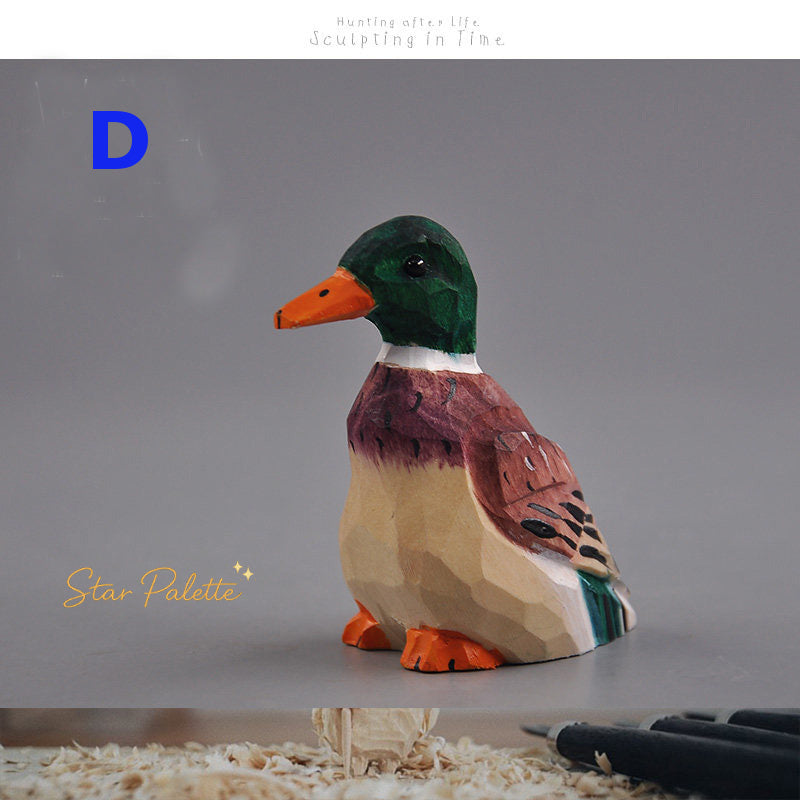 木彫り アヒル オブジェ 天然木 ハンドメイド ウッドダック