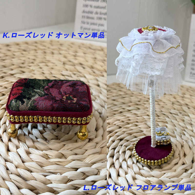 ミニチュア ソファ オットマン フロアランプ ドールハウス 家具 1/12 1/6 ハンドメイド 3点セット