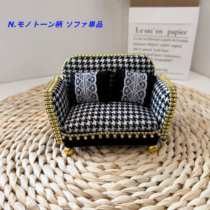 ミニチュア ソファ オットマン フロアランプ ドールハウス 家具 1/12 1/6 ハンドメイド 3点セット