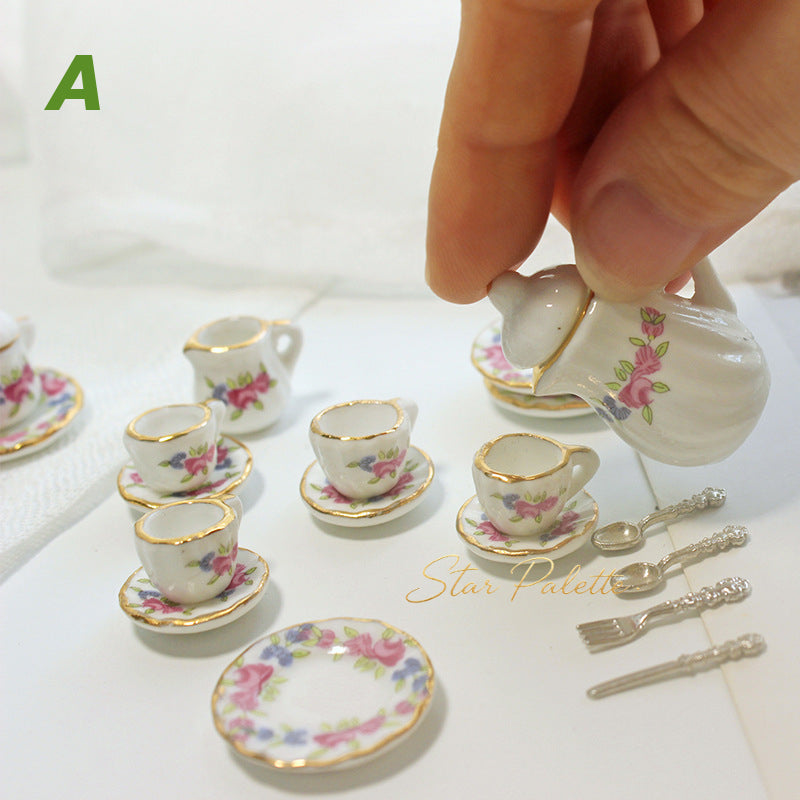 ミニチュア ティーセット 陶器 15点セット 1/12