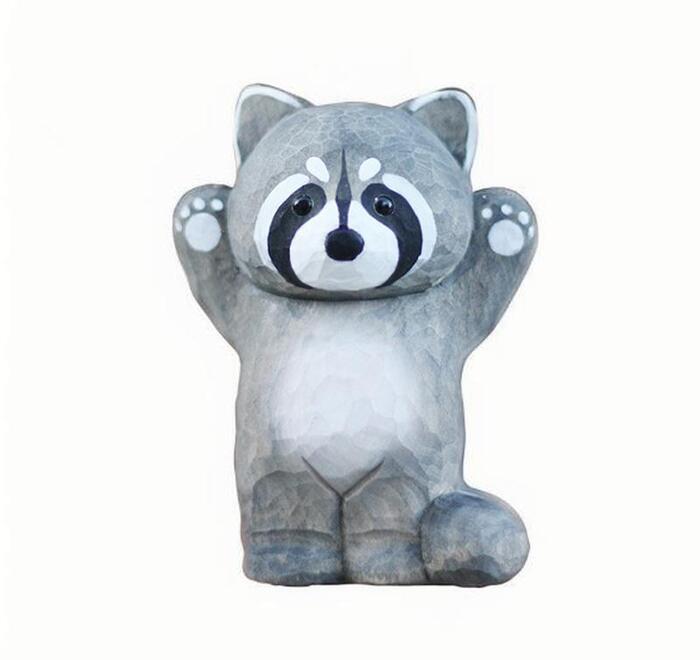 レッサーパンダ 木彫り アライグマ ラクーン クマ オブジェ 置物 手作り 木製 アニマル 癒し 手彫り